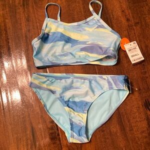 Butterfly blue little girls two piece swimsuit. Size small.